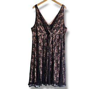 Glamour Black Lace Dress Nude Lining Plus Size 22W V-Neck Dressy Whimsygoth Sexy